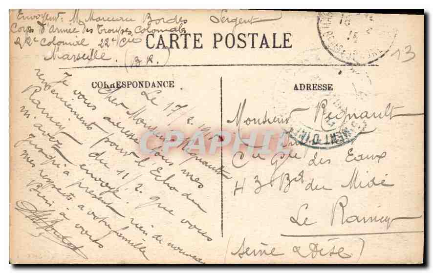 CPA Marseille la Corniche l'Anse du Prophete  — Verso