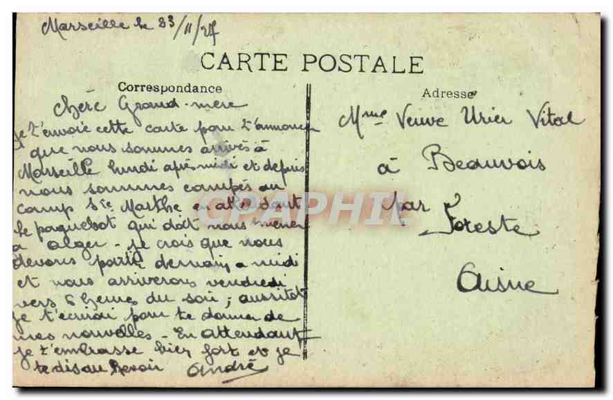 CPA Marseille Fontaine Cantini  — Verso