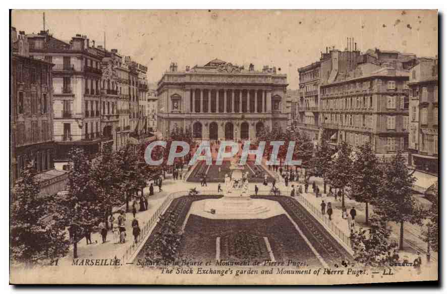 CPA Marseille Square de la Bourse et monument de Pierre Puget 