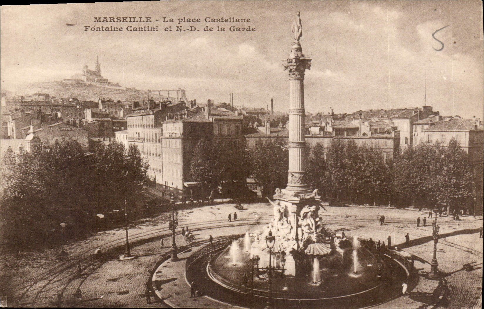 CPA Marseille la Place Castellane Fontaine Cantini et N D de la Garde 