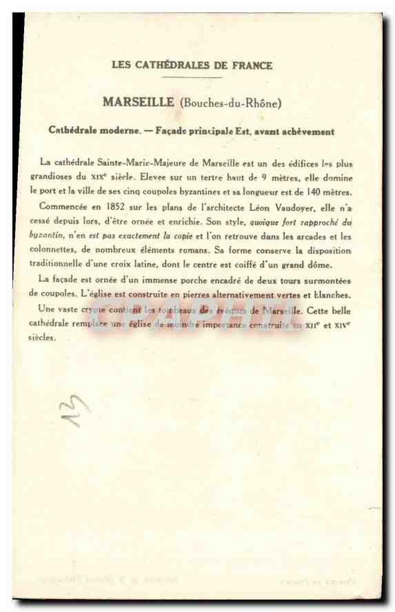 CPA Marseille Bouche du Rhone Cathedrale Moderne Facade Principale Est avant achevement  — Verso