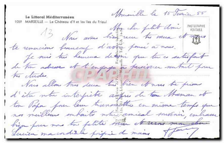 CPA Le Littoral Mediterraneen Marseille le Chateau d'If et les Iles du Frioul  — Rückseite