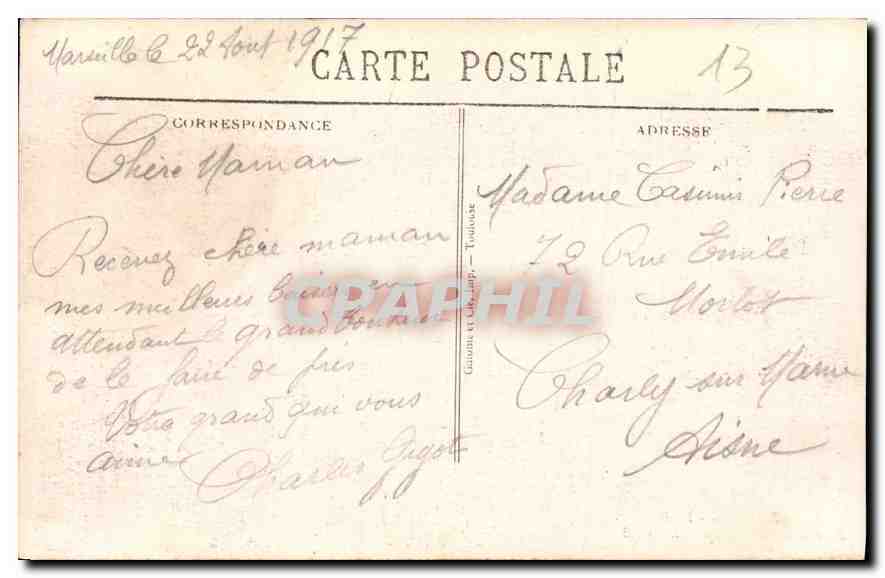CPA Marseille le Palais Longchamp  — Verso