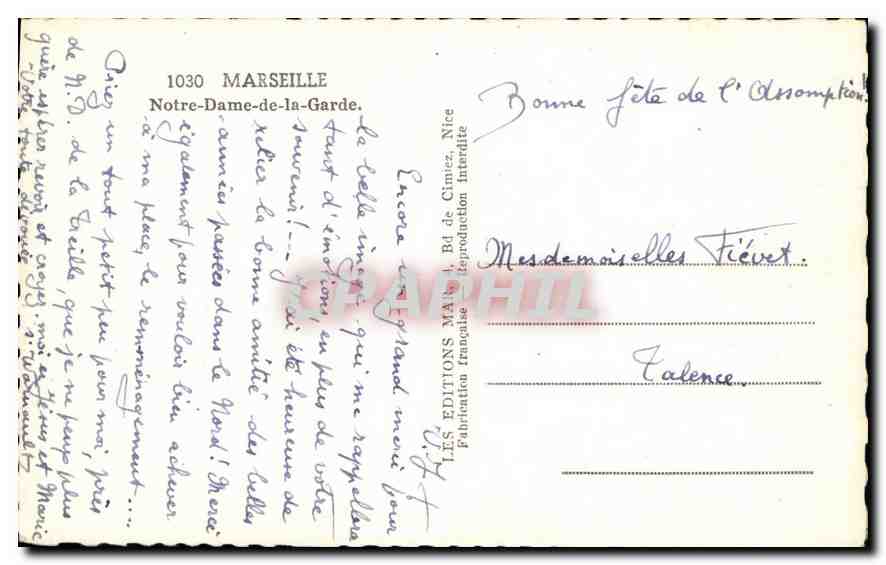 CPA Marseille Notre Dame de la Garde  — Rückseite
