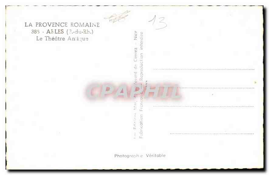 Das antike Theater von Arles — Römische Provence — Verlag: J. Favard de Cimiez — Rückseite