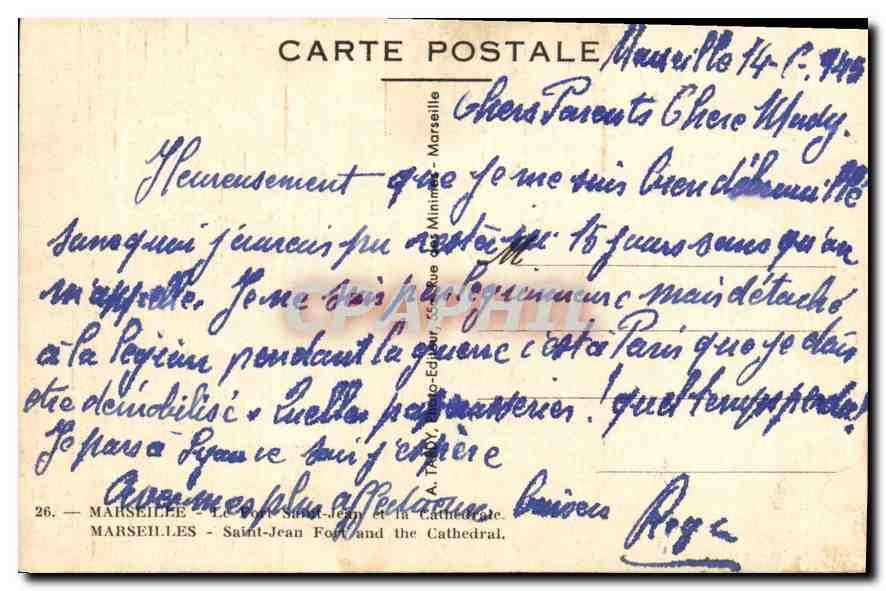 CPA Marseille le Fort Saint Jean et la Cathedrale  — Verso
