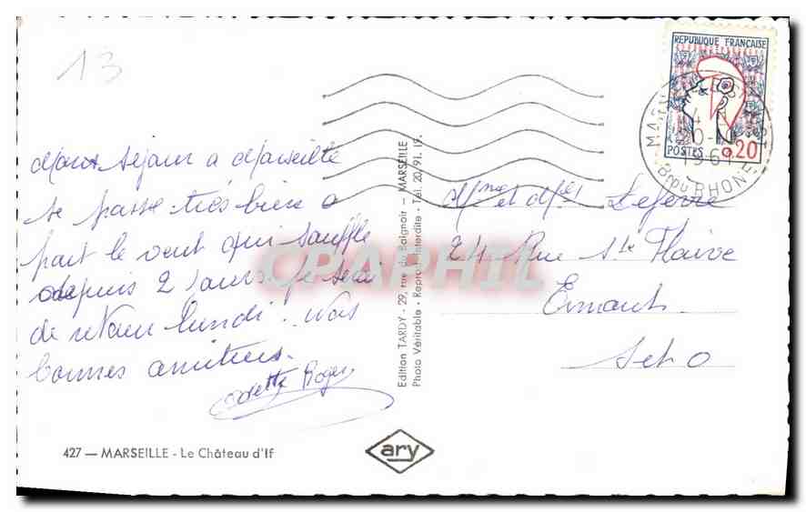 CPA Marseille le Chateau d'If  — Rückseite