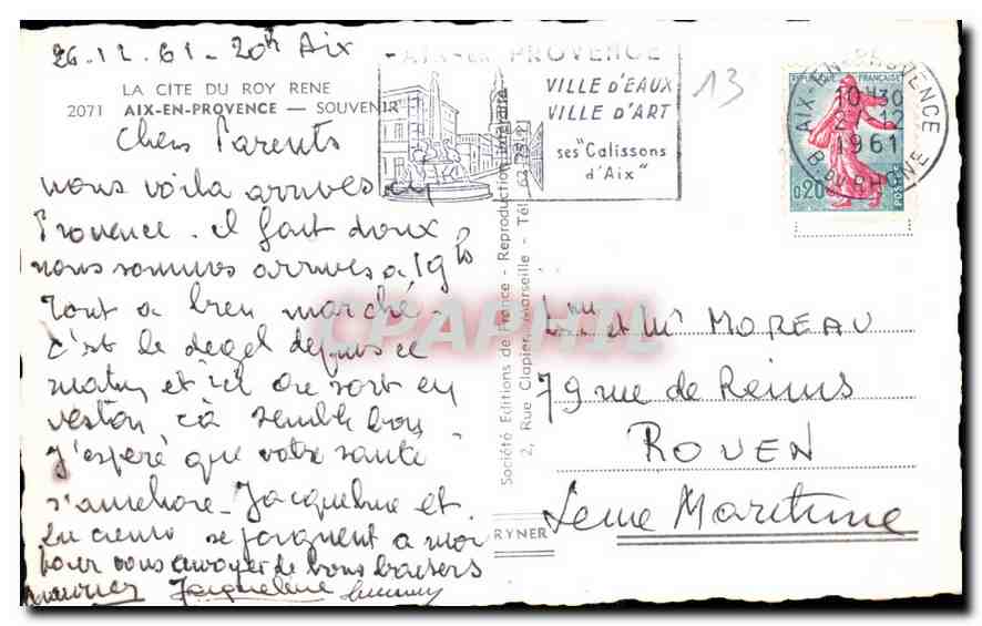 Aix-en-Provence — Fontänen und Denkmäler — Editions de France, Marseille — Rückseite
