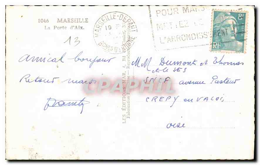 CPA Marseille la Port d'Aix  — Verso