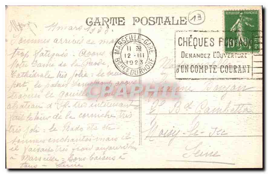 CPA Marseille Place Castellane Fontaine Cantini  — Rückseite