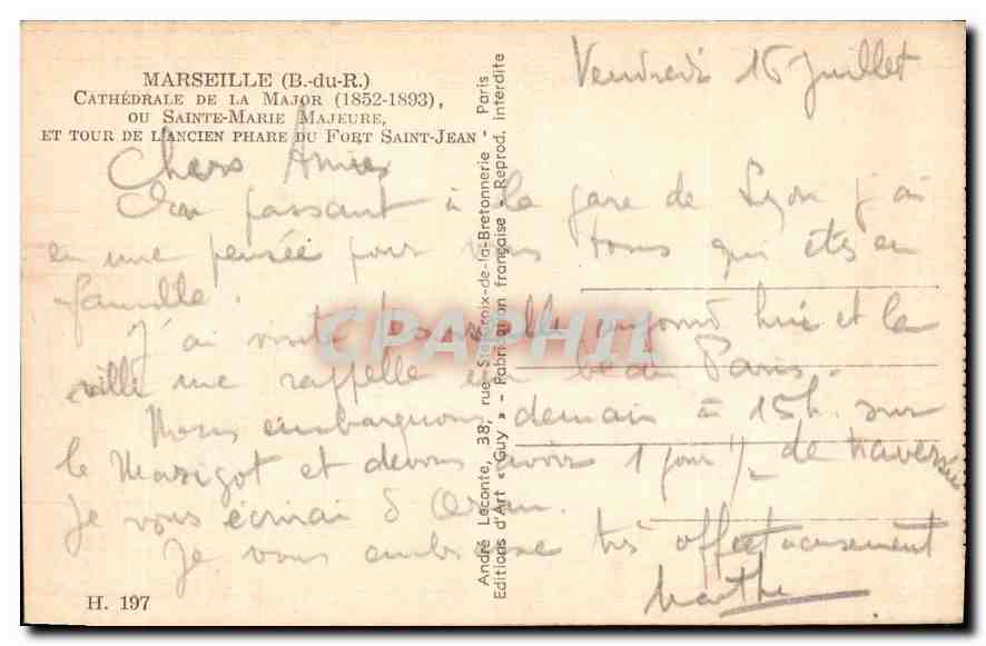 CPA Marseille B du R Cathedrale de la Major 1852 1893 ou Sainte Marie Majeure et Tour de Lancien Pha — Verso