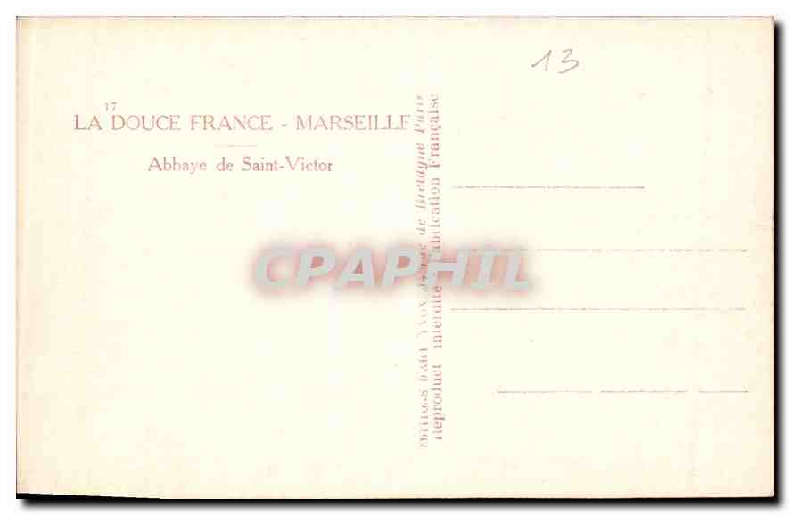 CPA Marseille Abbaye de Saint Victor  — Verso