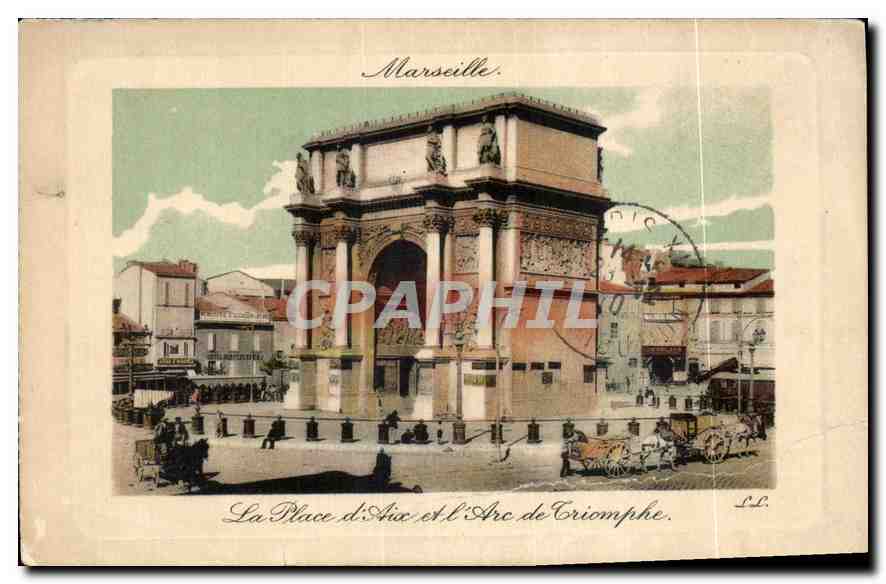 CPA Marseille la Place d'Aix et l'Arc de Triomphe 