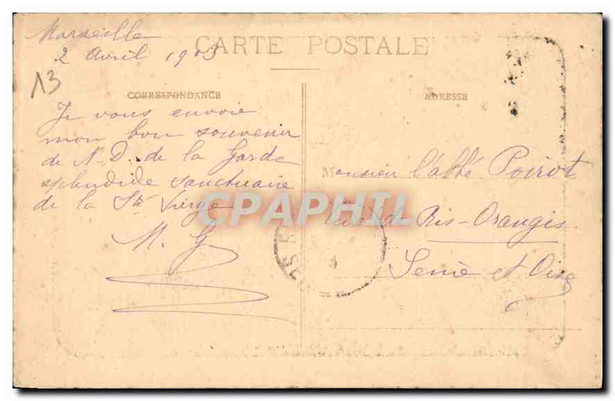 CPA Marseille Notre Dame de la Garde  — Rückseite