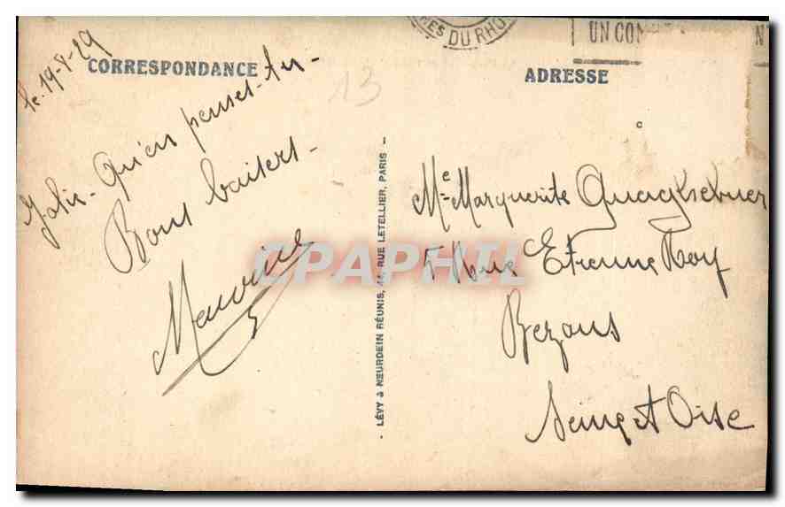 CPA Marseille l'Anse du Prophete et l'Hotel de la Reserve  — Verso