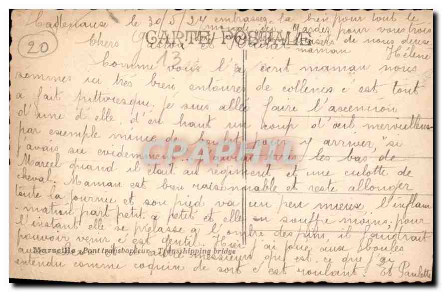 CPA Marseille Pont Transbordeur  — Verso