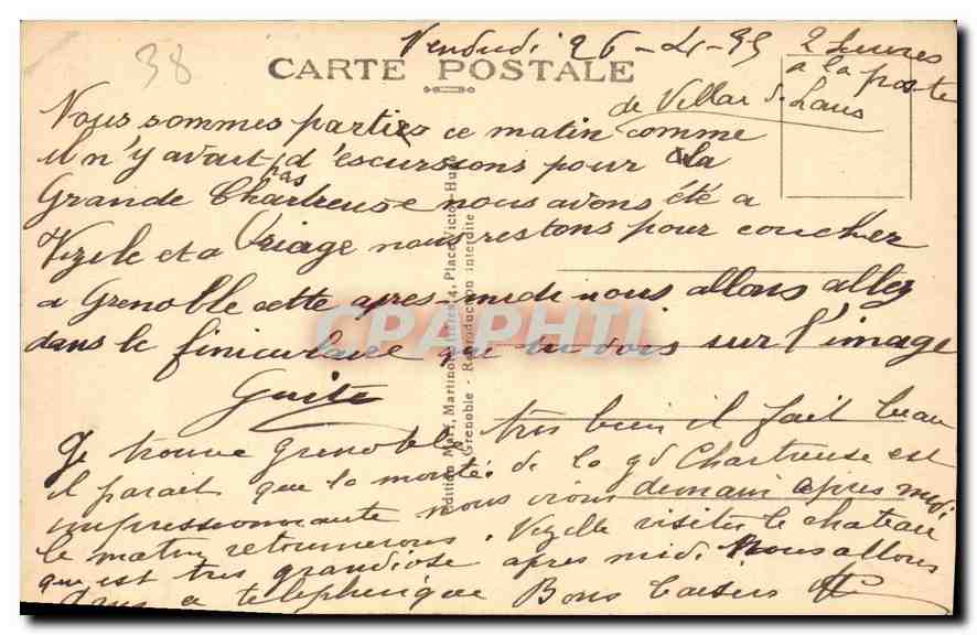Grenoble — Le Téléphérique de la Bastille — Vue plongeante sur la Ville et la Gare — n°424 — Verso