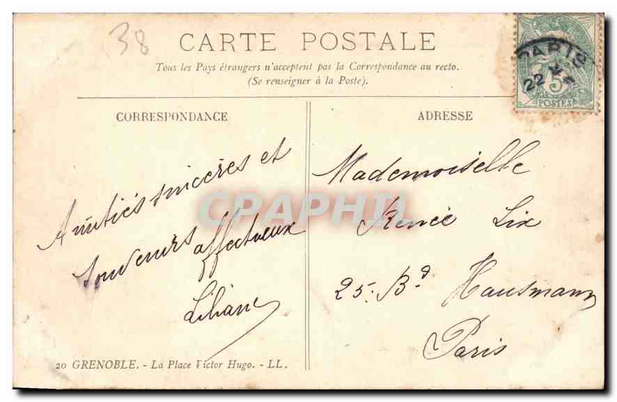 CPA Grenoble la Place Victor Hugo  — Verso