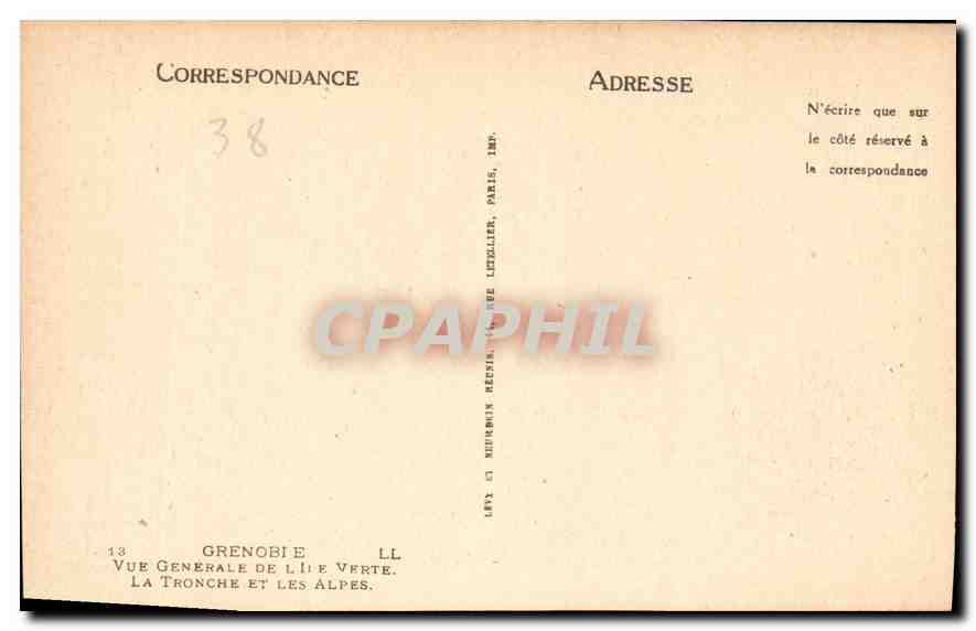 CPA Grenoble vue generale de l'Ile Verte la Tronche et les Alpes  — Rückseite