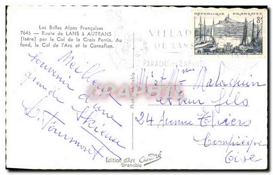 CPA Les Belles Alpes Francaises Route de Lans a Autrans Isere par le Col de la Croix Perrin au fond  — Rückseite
