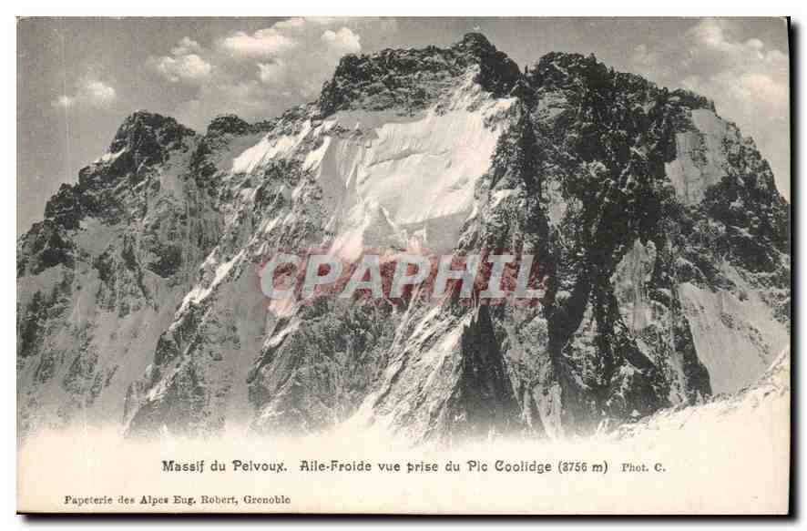 Massif du Pelvoux — Aile-Froide vue prise du Pic Coolidge (3756 m) — Papeterie des Alpes Eug. Robert, Grenoble