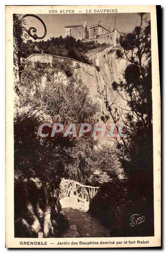 Grenoble — Jardin des Dauphins dominé par le fort Rabot — Éd. R. Girard, Grenoble