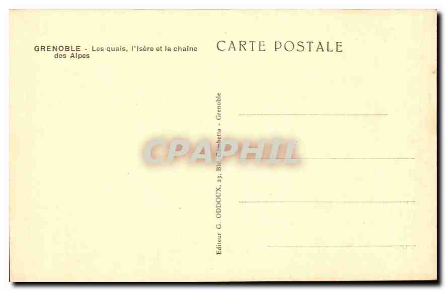 Grenoble - Les quais, l'Isère et la chaîne des Alpes — Éditeur G. Oddoux, Grenoble — Rückseite