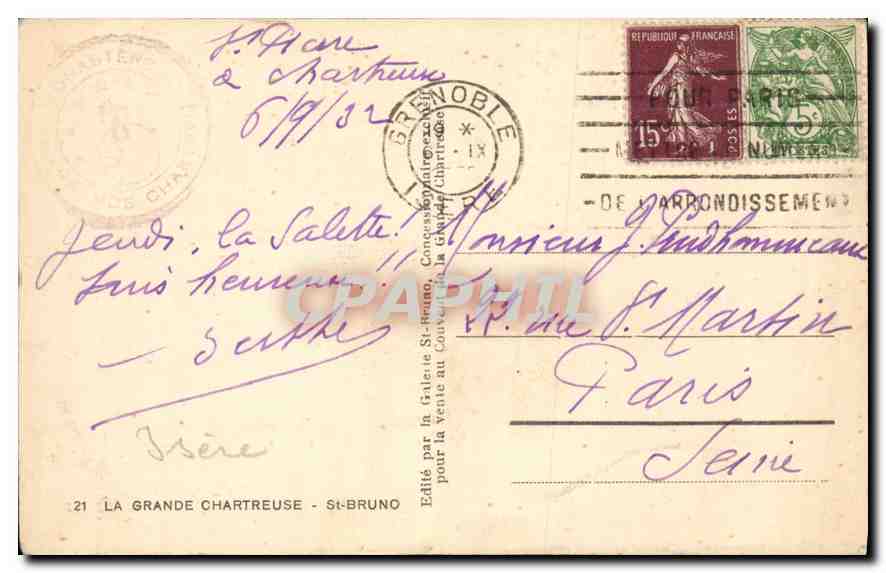 CPA La Grande Chartreuse St Bruno  — Rückseite