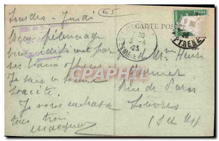 CPA Lourdes la Basilique  — Verso