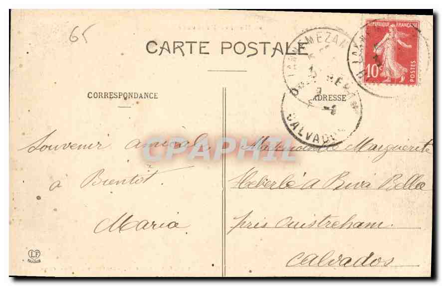 CPA Argeles Gazost le fond d'Azun vu des Hauteurs de Peyre Dufau au dessus de Beaucens — Rückseite