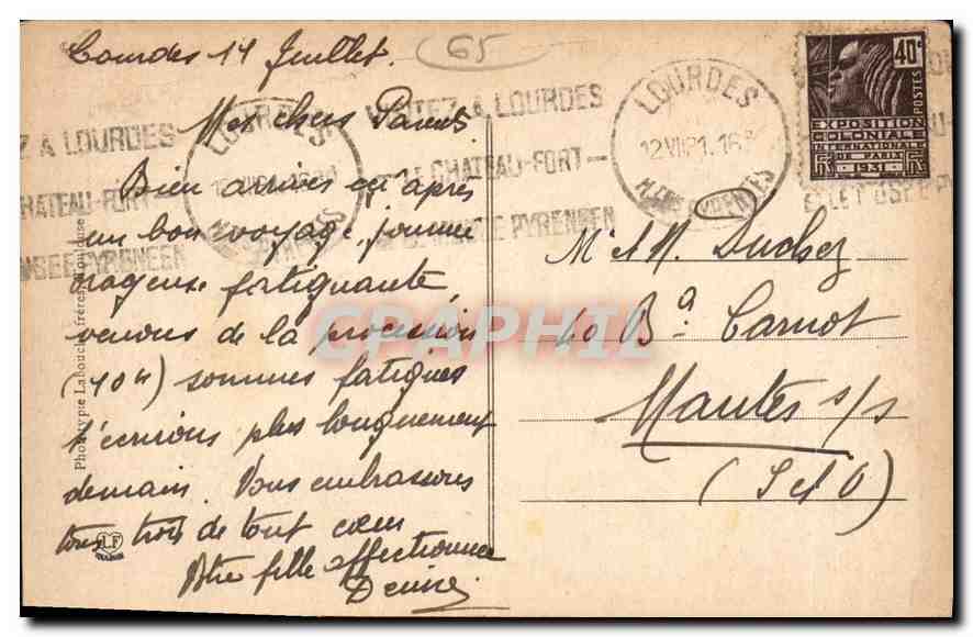 CPA Lourdes le Fort et la Vallee d'Argeles  — Verso