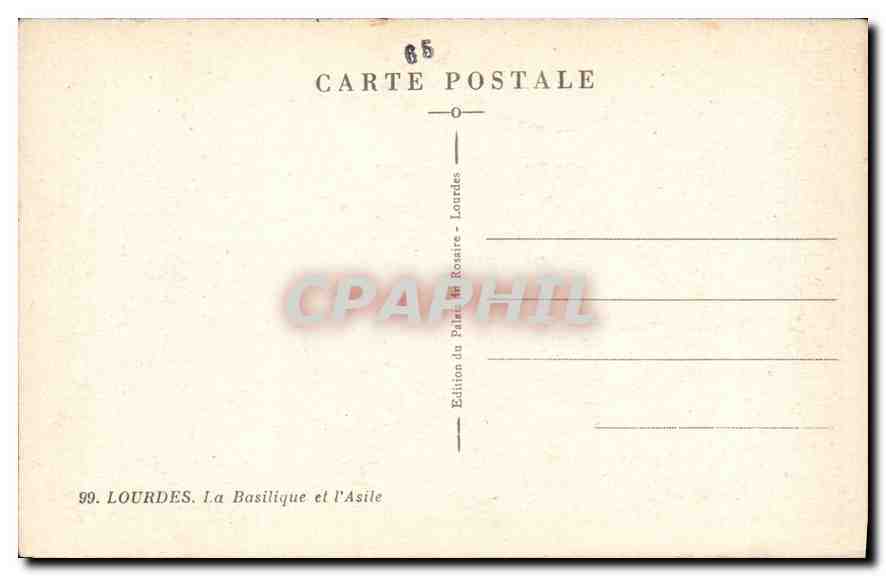CPA Lourdes Palais du Rosaire la Basilique et l'Asile  — Verso