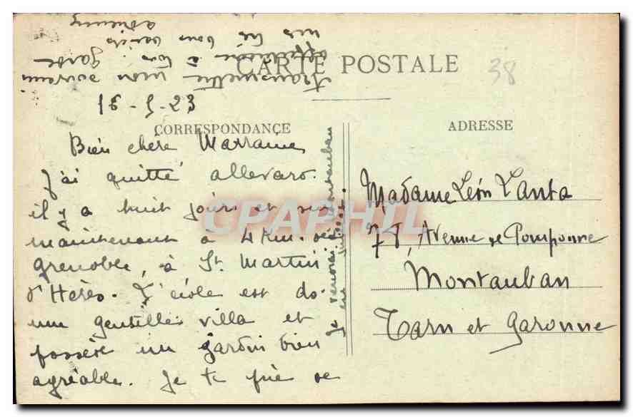 Grenoble — Le Jardin des Dauphins — Perspective sur la Ville — pris de la Terrasse Dolle — éditeur E.R. n°1588 — Reverso