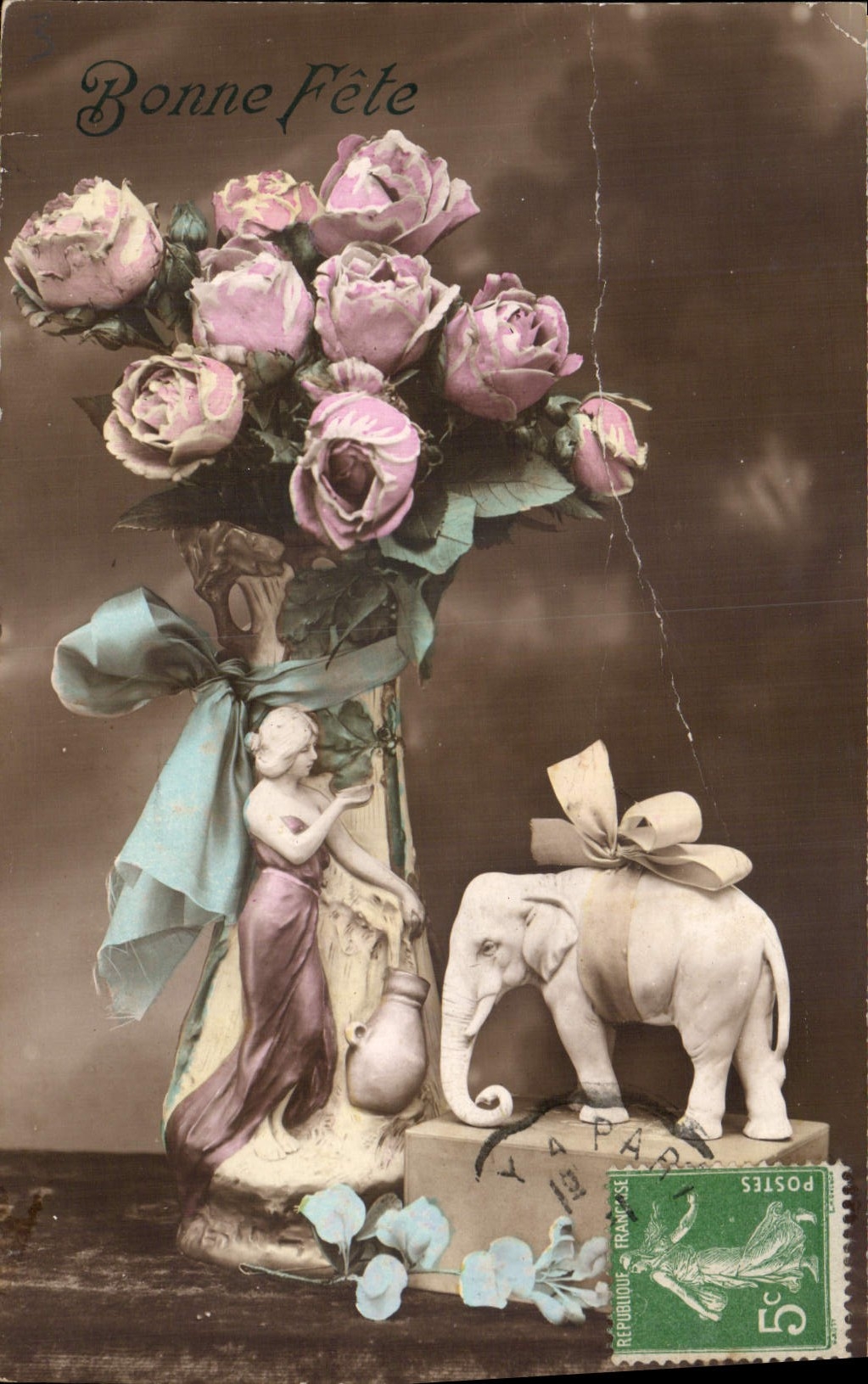 CPA Bonne fete Fleurs Elephant 