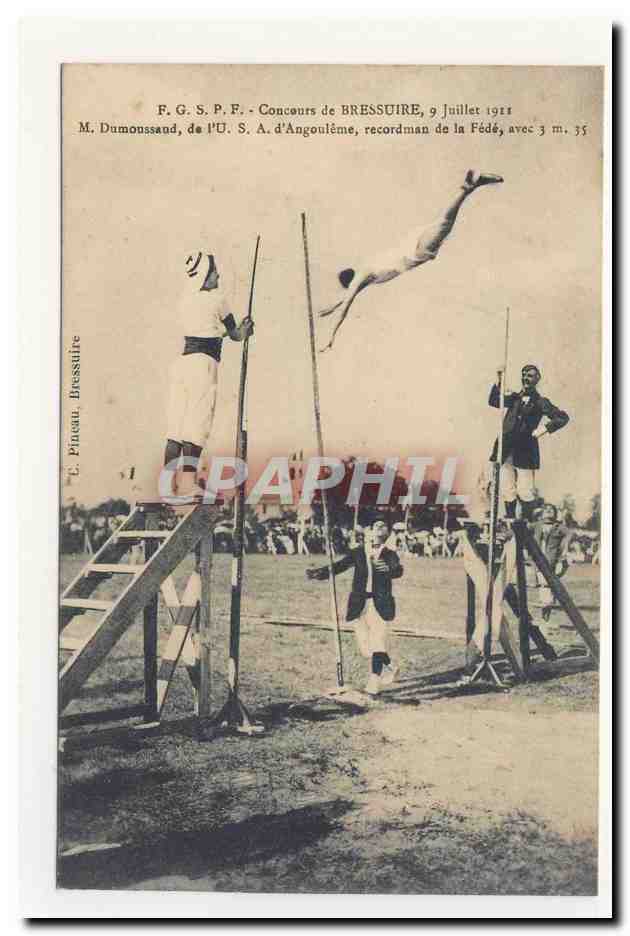 Concours de Bressuire — M. Dumonssaud, recordman de la Fédé, avec 3 m. 35 — Éditeur L. Finaeu, Bressuire