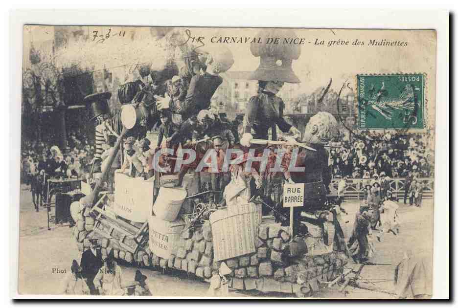 Carnaval de Nice greve des midinettes clown policier spectaculaire float carnival pittoresque animation TOP CPA
