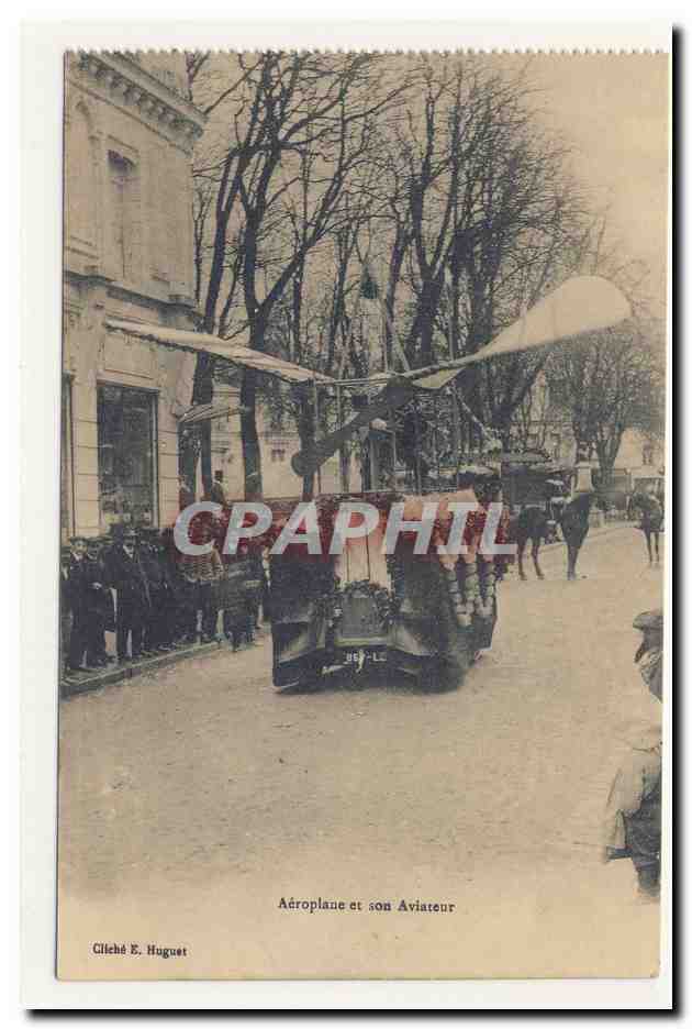 Aeroplane et son aviateur aviator airplane helix policier policeman defile helice animation TOP CPA