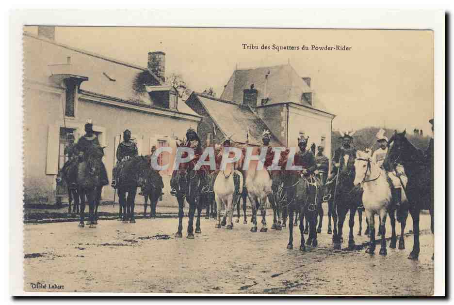 Tribu des Squatters du Powder Rider Indiens pittoresque native american horse lance indigene animation TOP CPA