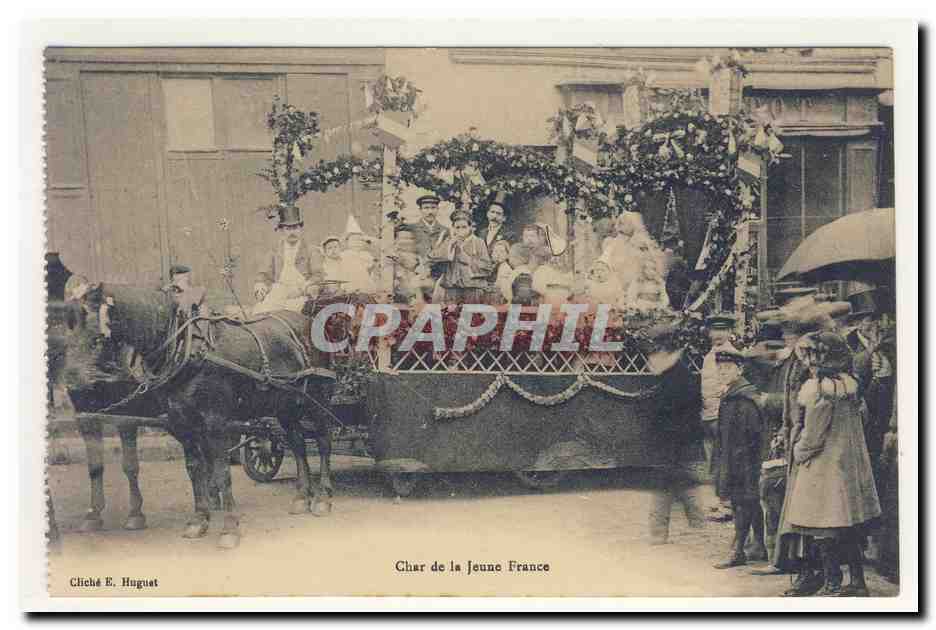 char de la jeune france original costume pittoresque facteur animation TOP CPA