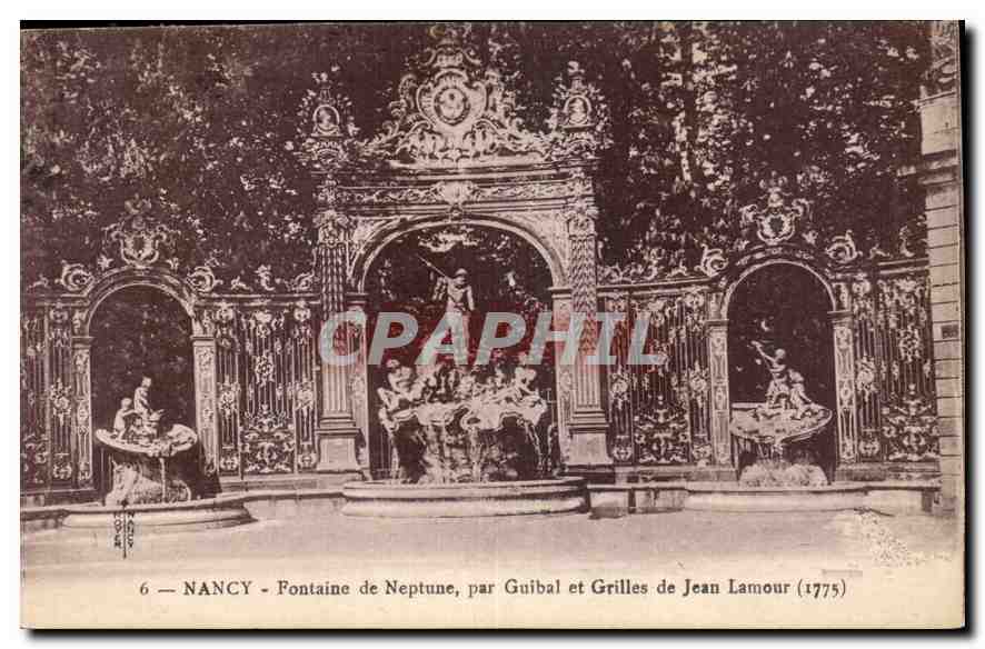 NANCY — Fontäne des Neptun, von Guibal und Grilles von Jean Lamour (1775)