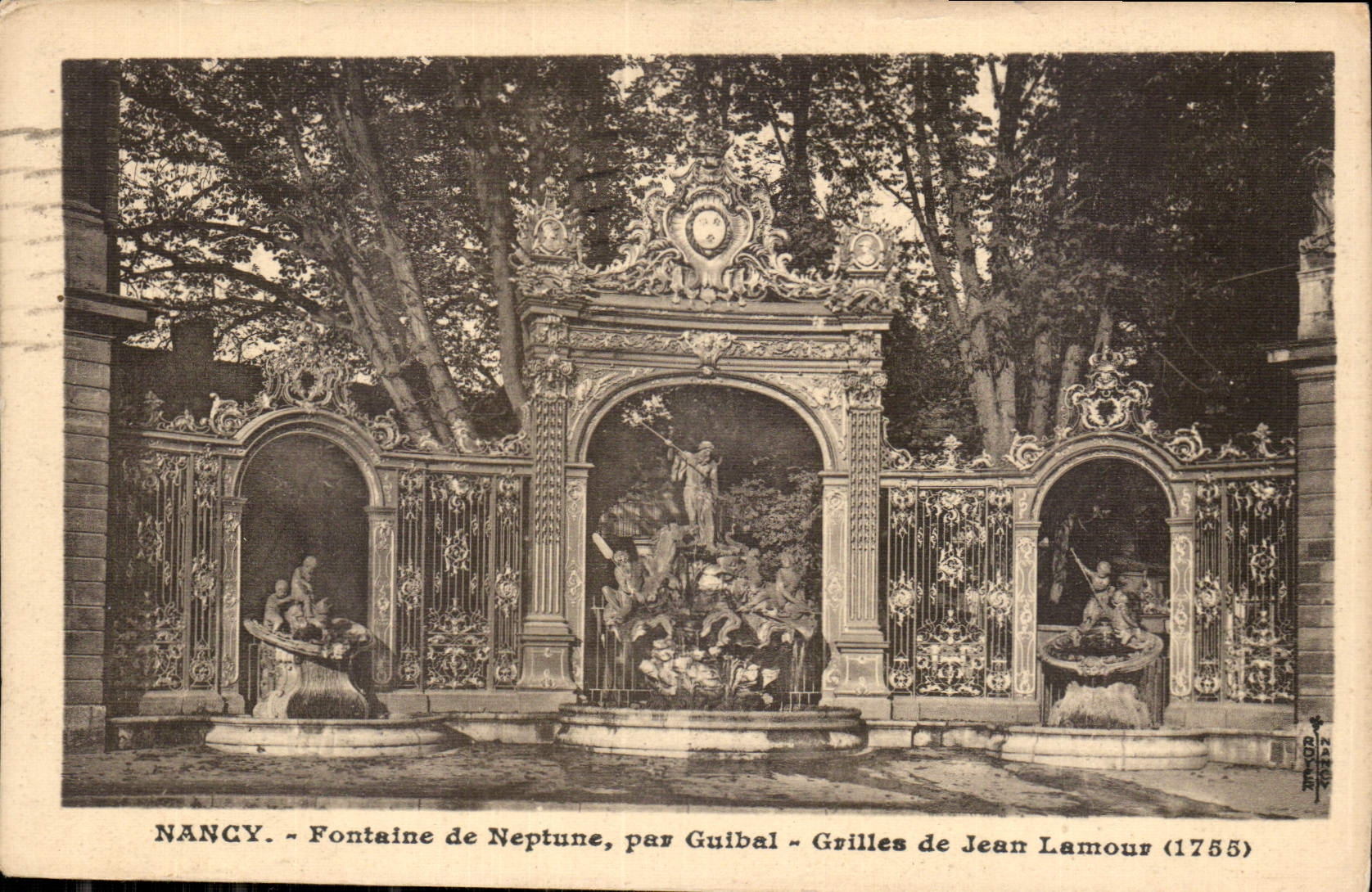 Nancy — Fontaine de Neptune, par Guibal — Grilles de Jean Lamour (1755)