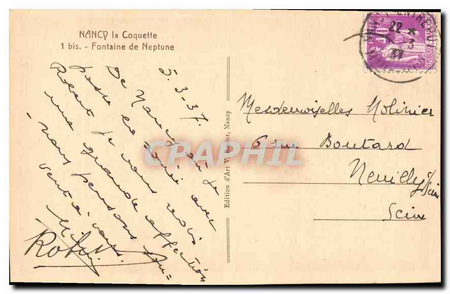 CPA Nancy la Coquette Fontaine de Neptune  — Rückseite