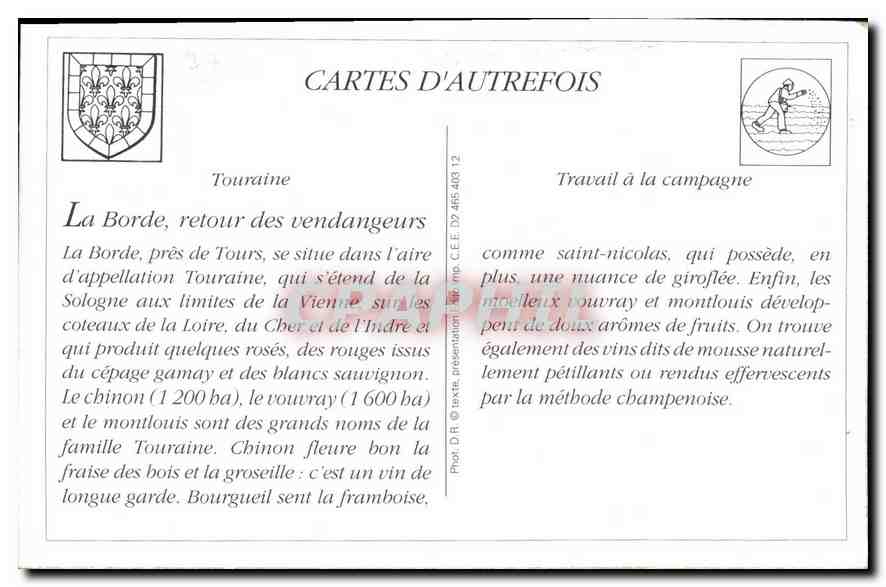 REPRO Les Vins de Touraine la Borde Joue les Tours Retour des Vendangeurs  — Rückseite