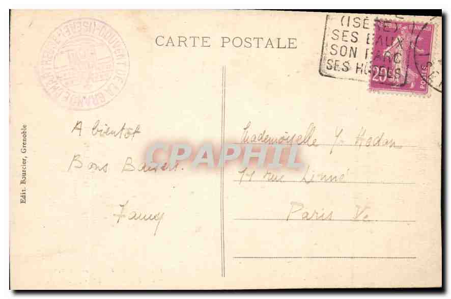 CPA Dauphine Couvent de la Grande Chartreuse vue generale  — Verso