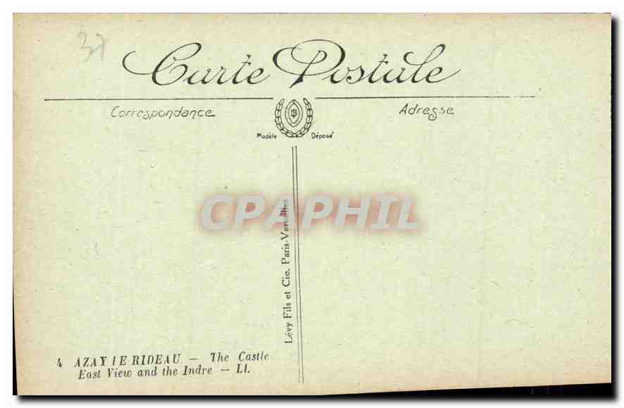 CPA Azay le Rideau le Chateau vue Orientale et l'Indre en amont  — Verso