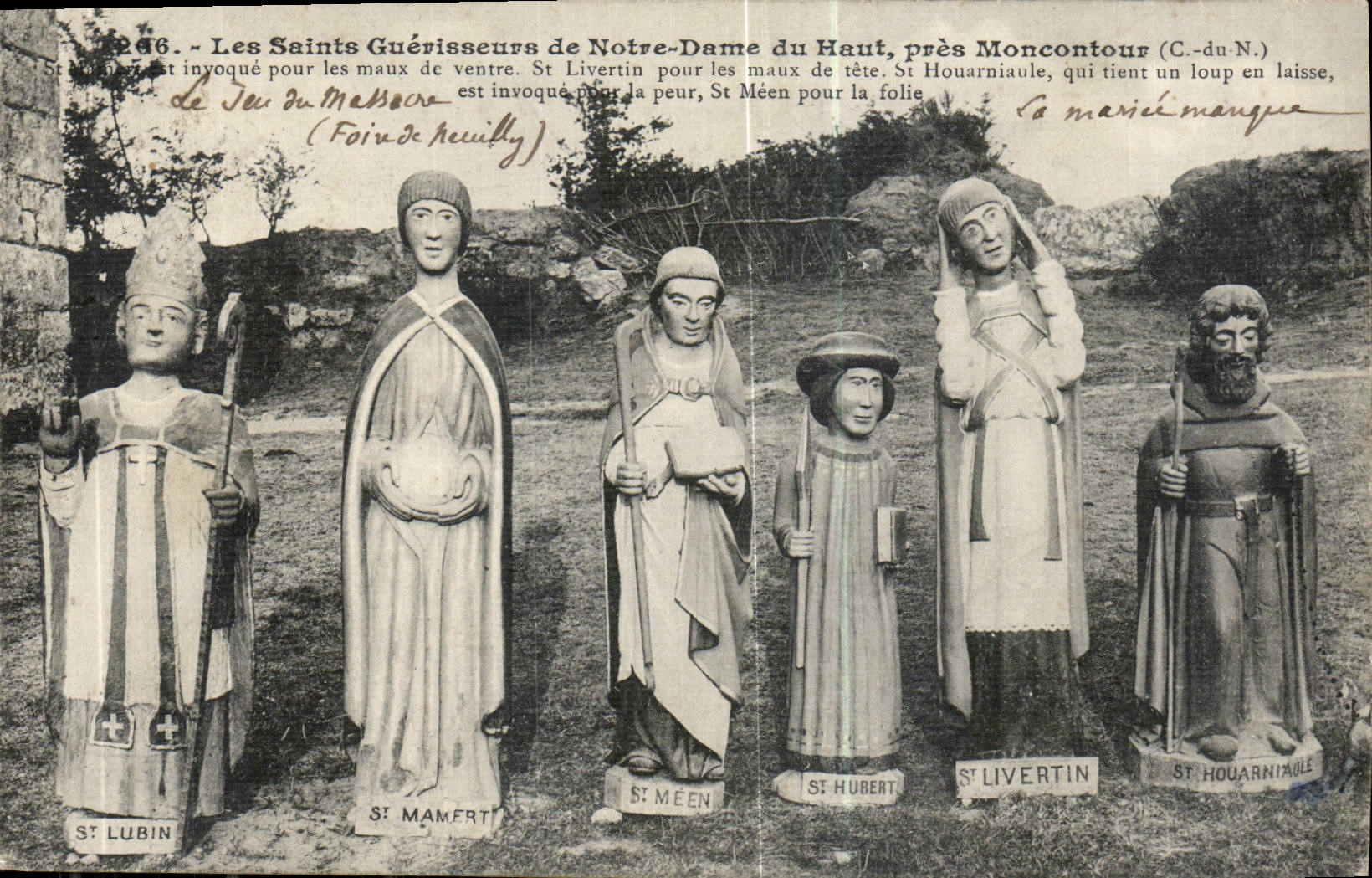 Les Saints Guérisseurs de Notre-Dame du Haut, près Moncontour (C.-du-N.) — St Lubin, St Mamert, St Méen, St Hubert, St Livertin, St Houarniaule — éditeur non visible, n° de série 206