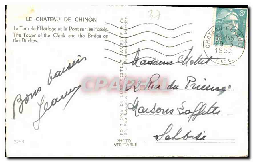 CPA Le Chateau de Chinon la Tour de l'Horloge et le Pont sur les Fosses  — Rückseite