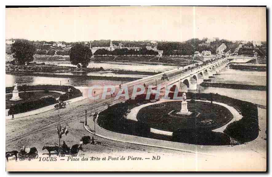 CPA Tours Place des Arts et Pont de Pierre 