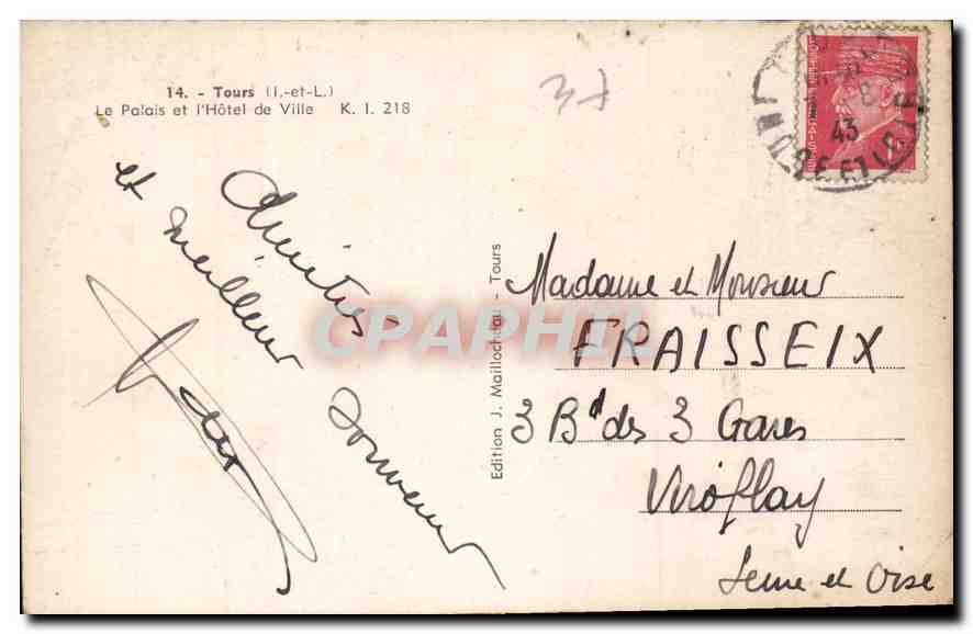 CPA Tours I et L le Palais et l'Hotel de Ville  — Rückseite