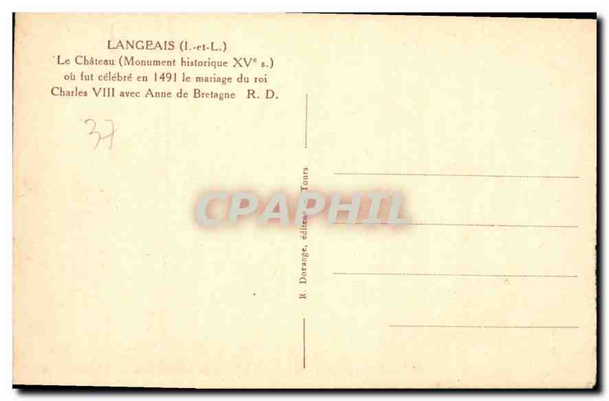 CPA Langeais I et L le Chateau Monument historique XV S ou fut celebre en 1491 le mariage du roi Cha — Rückseite